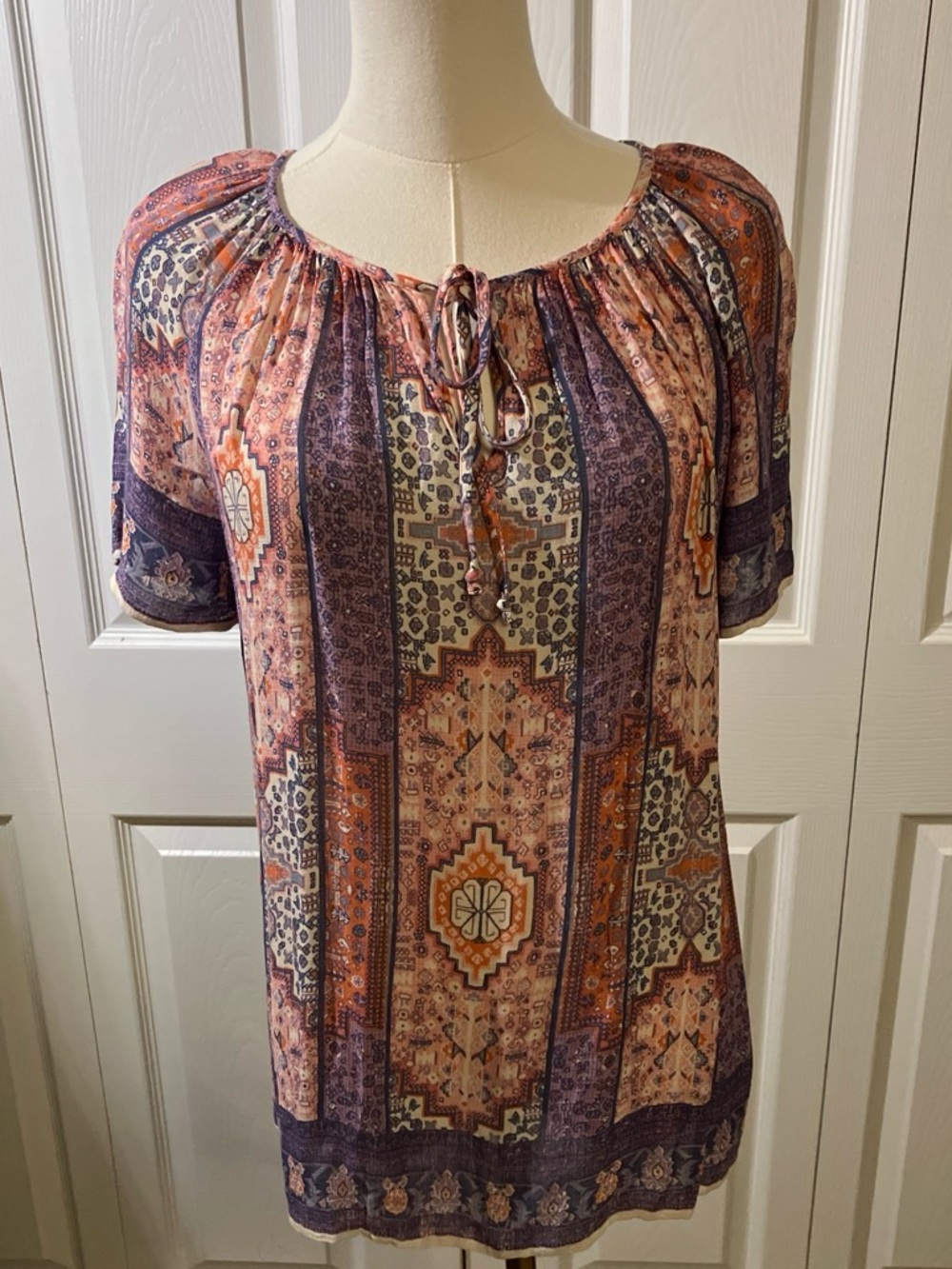 Lucky Brand Boho Print Peasant Top